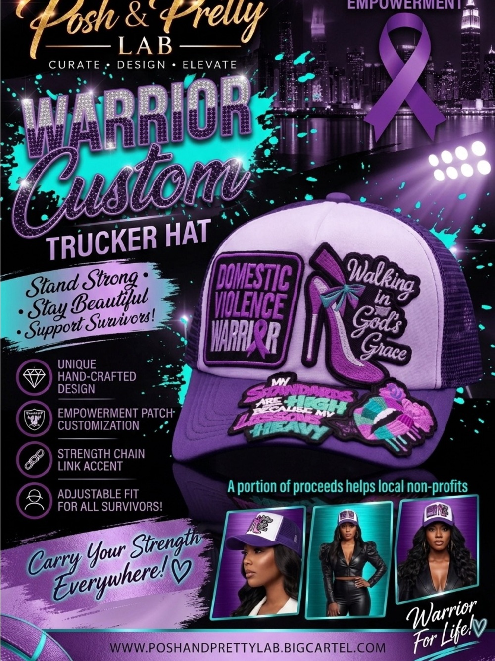 Purple Warrior Custom Trucker Hat - Domestic Violence Awareness